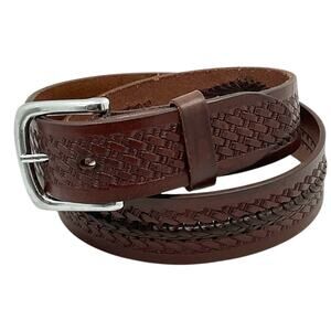 Brown Leather Mens 36 Western Belt Dark Brown Stitching Southwest Rodeo Cowboy
